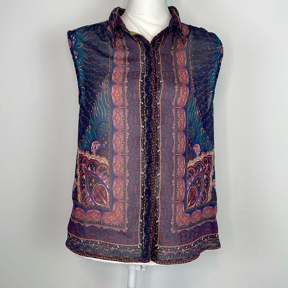 Staring at Stars Boho Kaleidoscope Button Down Sleeveless Blouse. Size Medium. - Picture 1 of 12